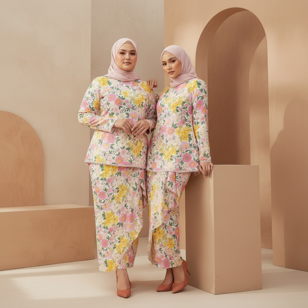 Lunia Kurung Set - Yellow Pink Flower