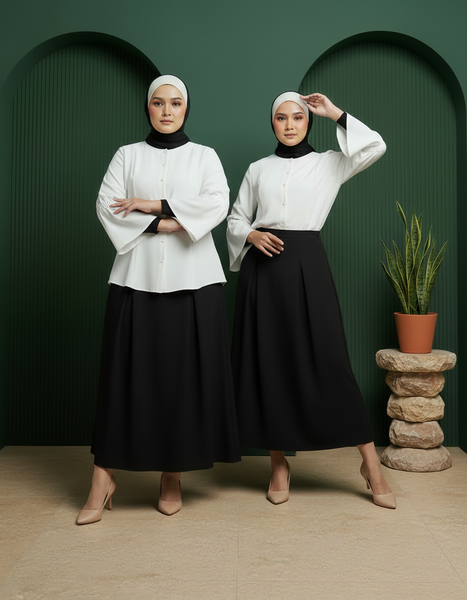 Bayang Blouse - White & Ayla Skirts - Black (Sold Separately)
