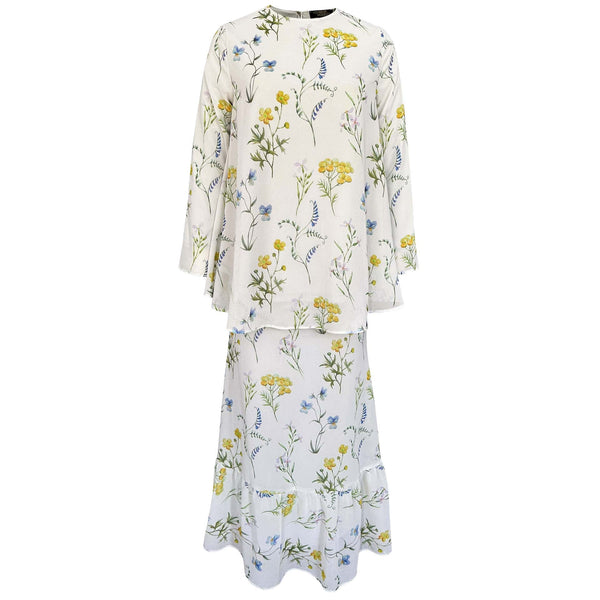 Jawhara 2.0 Flare Chiffon Kurung Set – Yellow Blue Flower