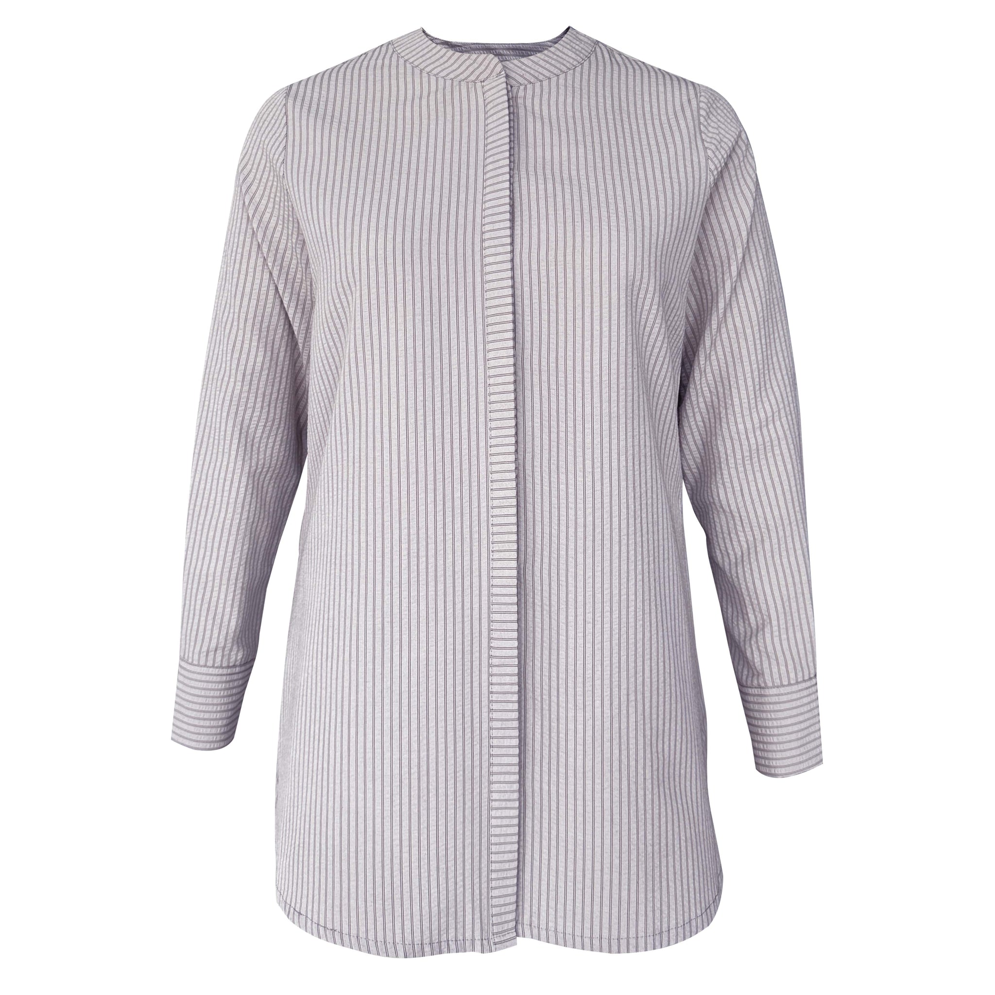 Liara Sheersucker Blouse - Grey Stripe