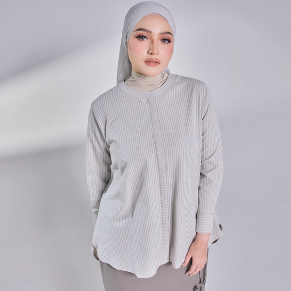 Liara Sheersucker Blouse - Grey Stripe