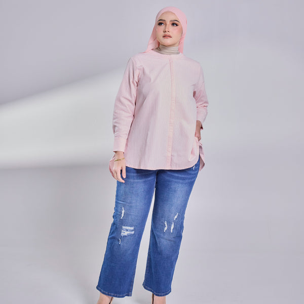 Liara Sheersucker Blouse - Pink Stripe