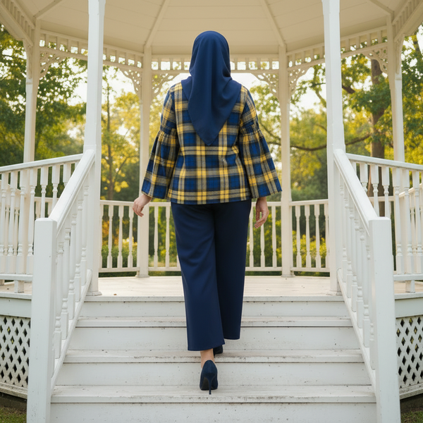 Lexi III Drop Shoulder Blouse - Yellow Blue