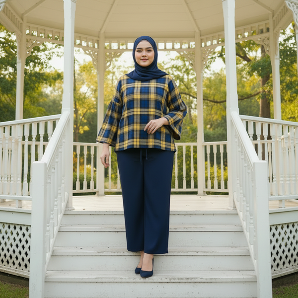 Lexi III Drop Shoulder Blouse - Yellow Blue