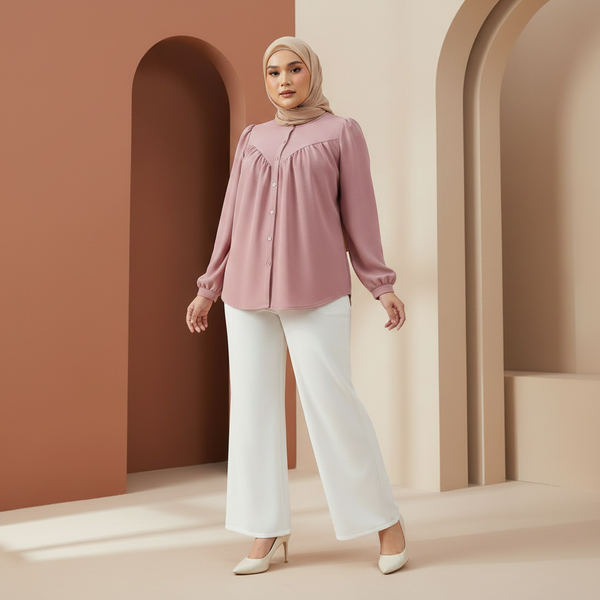 Dareen Blouse - Blush Pink & Ruby Pants - White (Sold Separately)