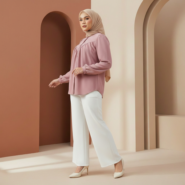 Dareen Blouse - Blush Pink & Ruby Pants - White (Sold Separately)