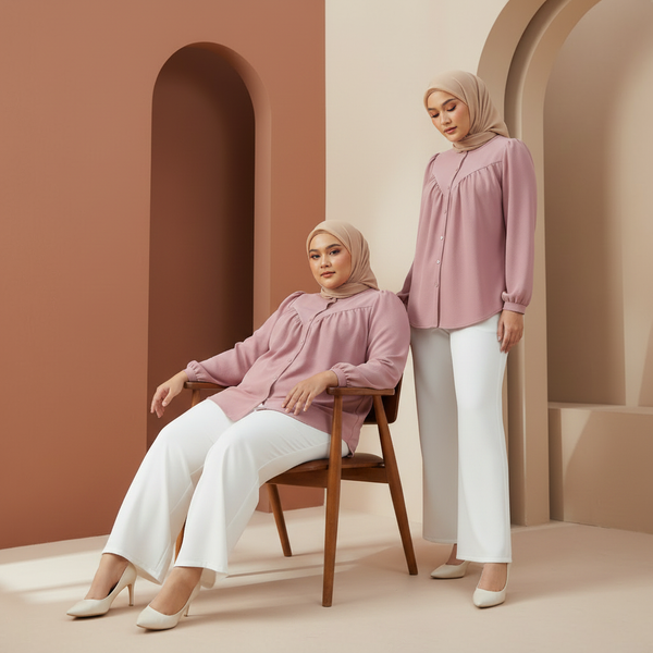 Dareen Blouse - Blush Pink & Ruby Pants - White (Sold Separately)