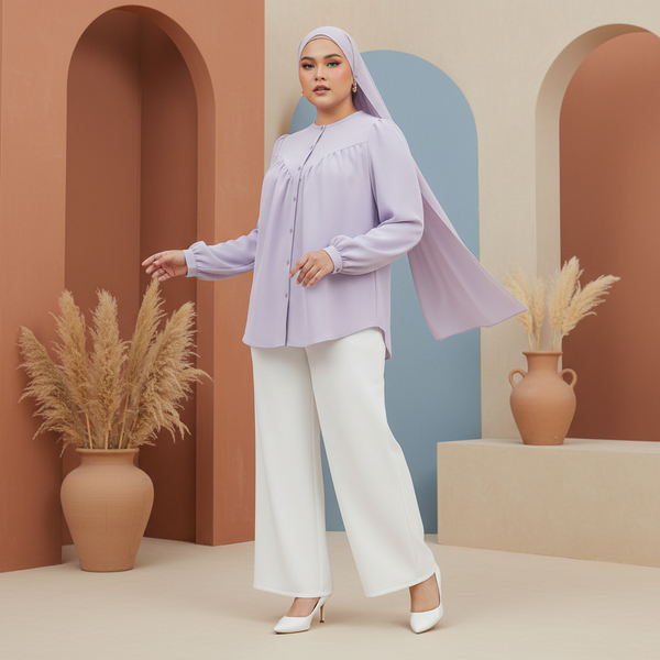 Dareen Blouse - Lilac & Ruby Pants - White (Sold Separately)