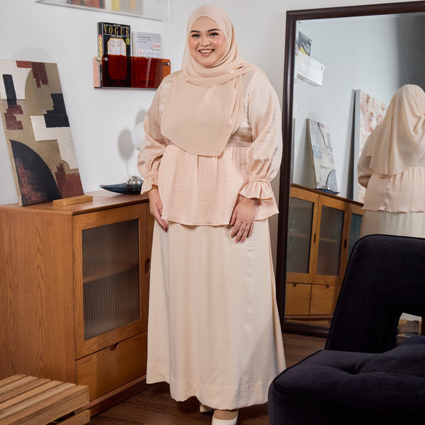 Emery Feminine Blouse & Skirt - Lt Salmon/ Ivory