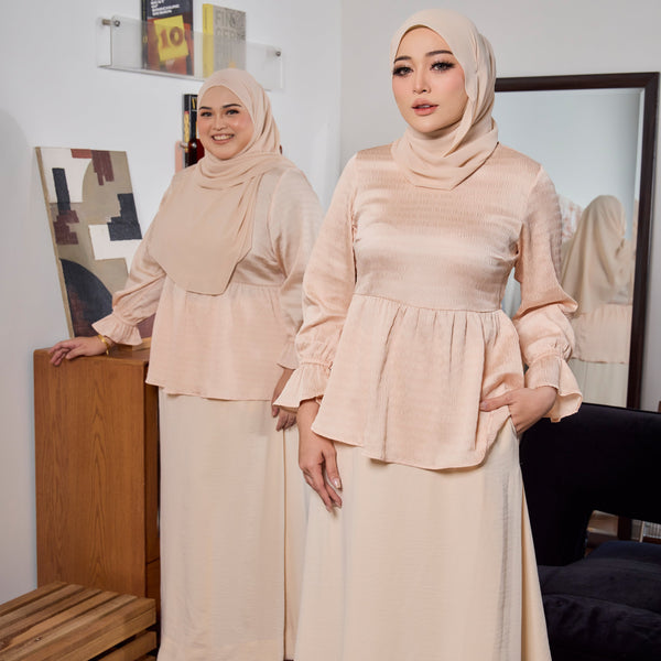 Emery Feminine Blouse & Skirt - Lt Salmon/ Ivory