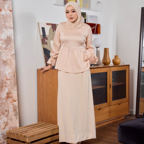 Emery Feminine Blouse & Skirt - Lt Salmon/ Ivory