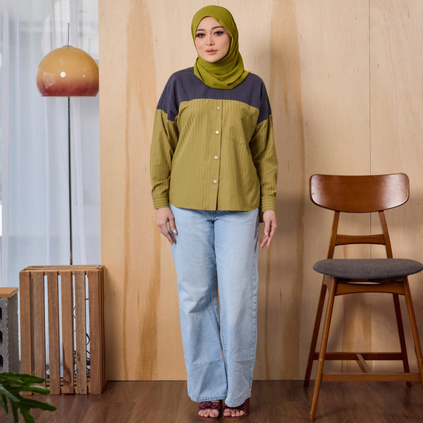 Lainey Blouse - Olive Stripe