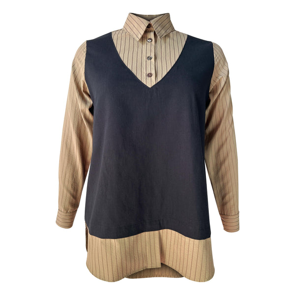Chloe Blouse - Black Truffle Stripe