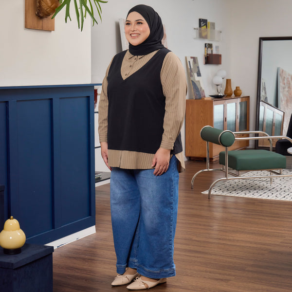 Chloe Blouse - Black Truffle Stripe