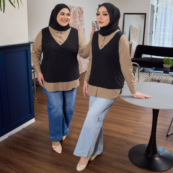 Chloe Blouse - Black Truffle Stripe