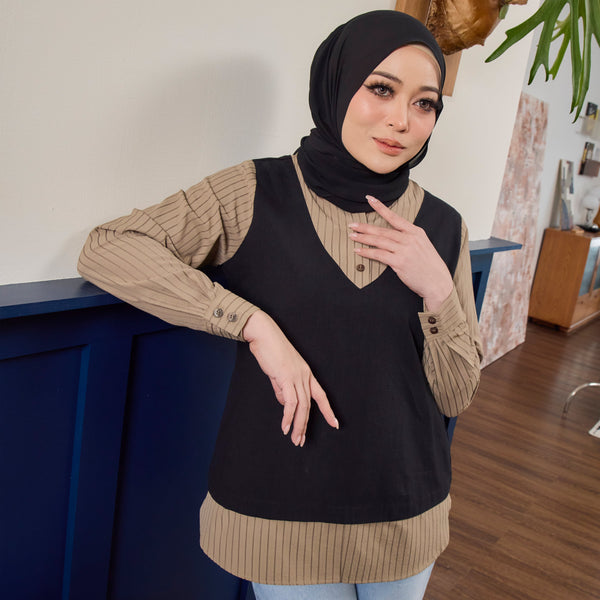 Chloe Blouse - Black Truffle Stripe