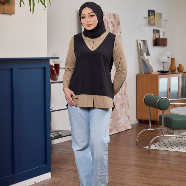 Chloe Blouse - Black Truffle Stripe