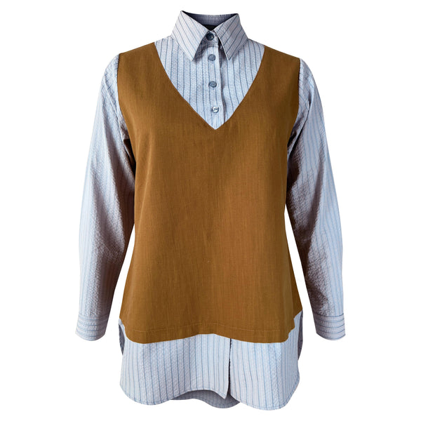 Chloe Blouse - Caramel Blue Stripe