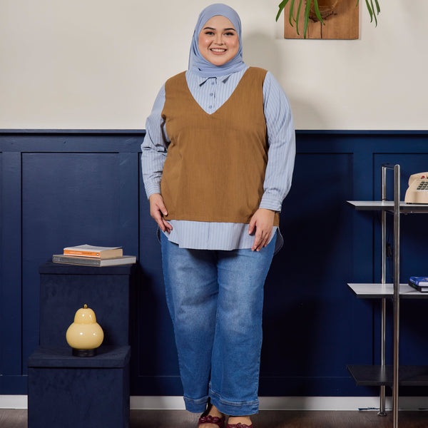 Chloe Blouse - Caramel Blue Stripe