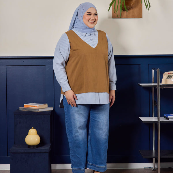 Chloe Blouse - Caramel Blue Stripe