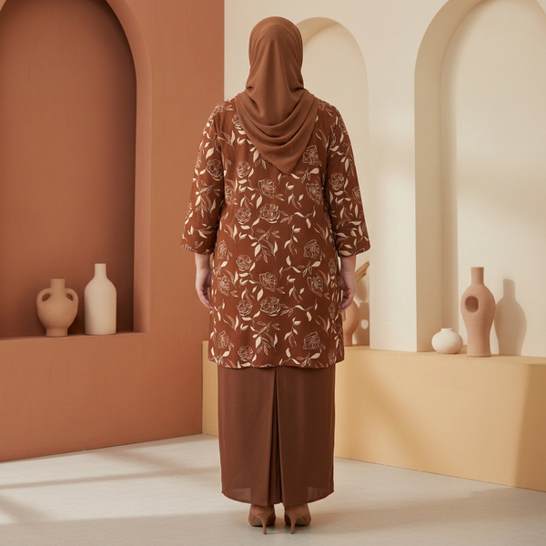 Neela Kurung Tapared Set -Toffee
