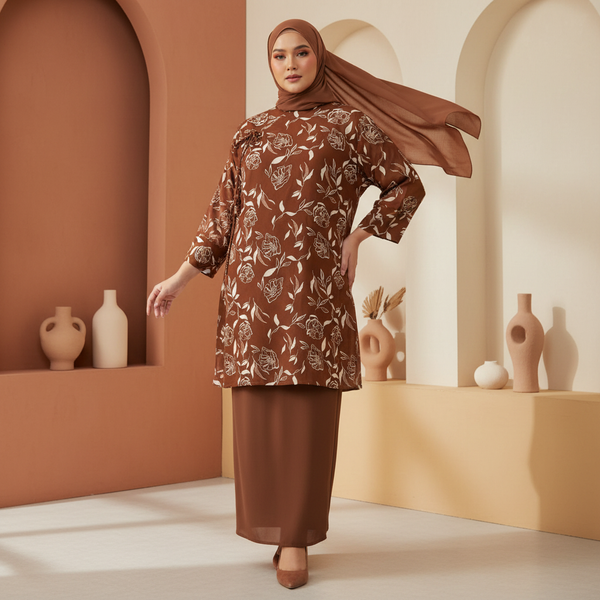 Neela Kurung Tapared Set -Toffee