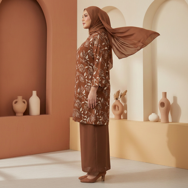 Neela Kurung Tapared Set -Toffee