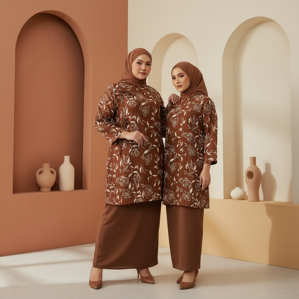 Neela Kurung Tapared Set -Toffee
