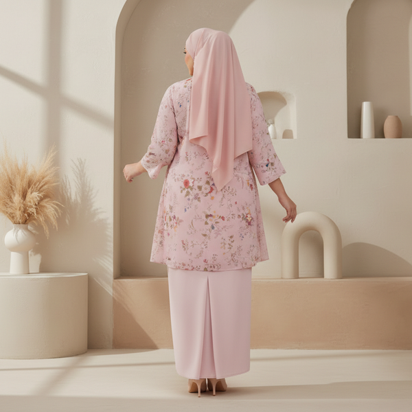 Neela Kurung Tapared Set - Blush Pink