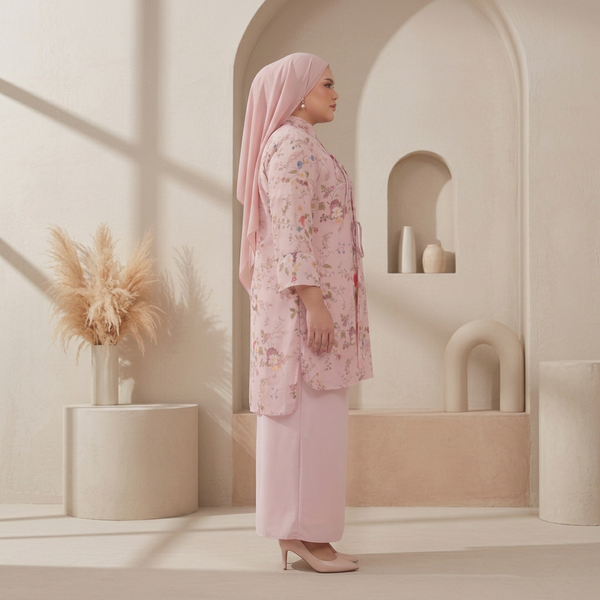 Neela Kurung Tapared Set - Blush Pink