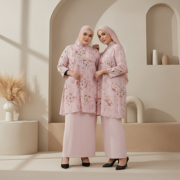 Neela Kurung Tapared Set - Blush Pink