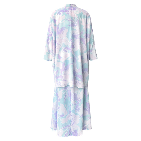 Leena Maxi Dress with Cardigan - Blue Lilac Print