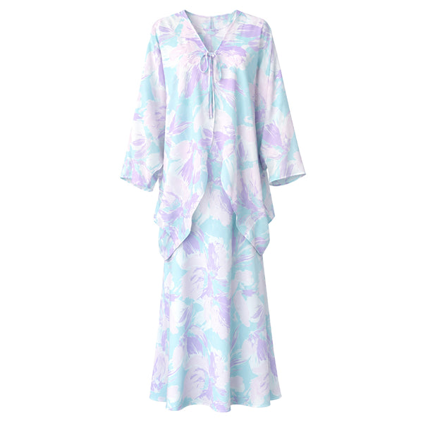 Leena Maxi Dress with Cardigan - Blue Lilac Print