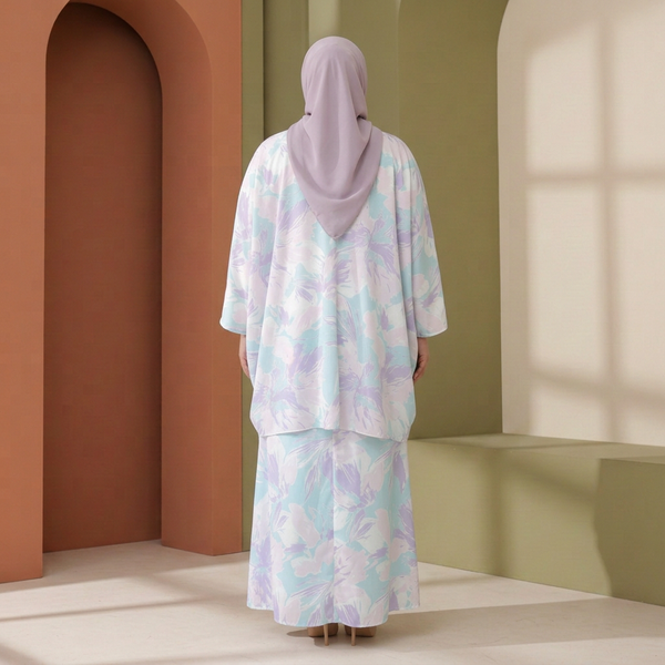 Leena Maxi Dress with Cardigan - Blue Lilac Print