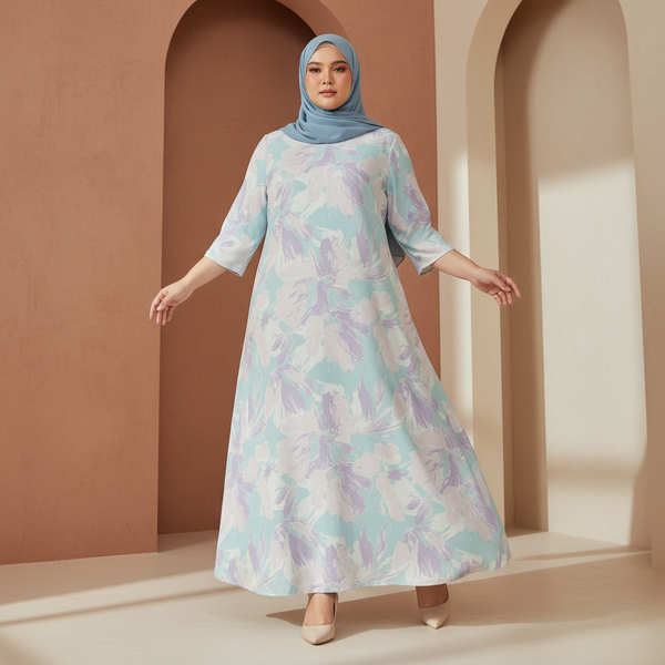 Leena Maxi Dress with Cardigan - Blue Lilac Print