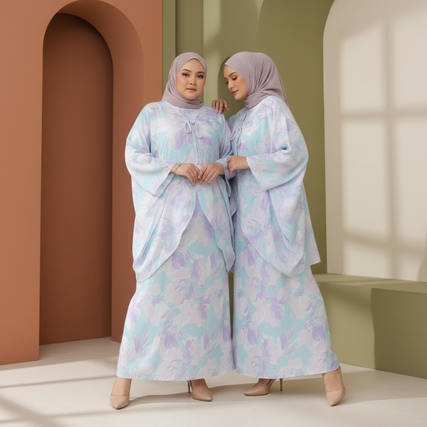 Leena Maxi Dress with Cardigan - Blue Lilac Print
