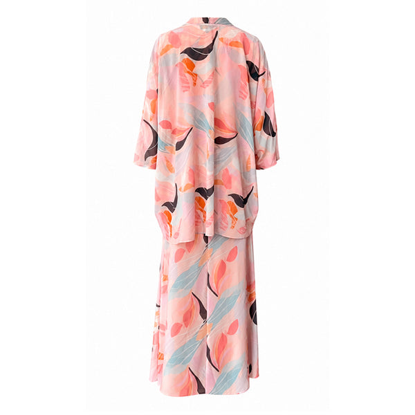 Leena Maxi Dress with Cardigan - Salmon Print