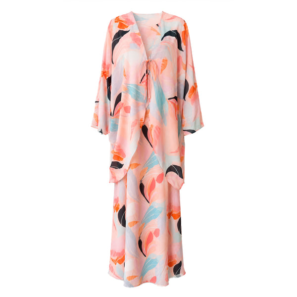 Leena Maxi Dress with Cardigan - Salmon Print