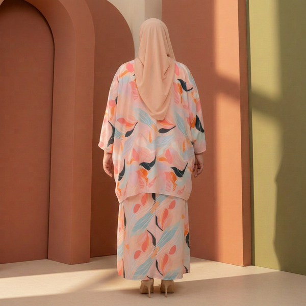 Leena Maxi Dress with Cardigan - Salmon Print