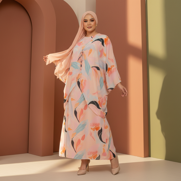 Leena Maxi Dress with Cardigan - Salmon Print