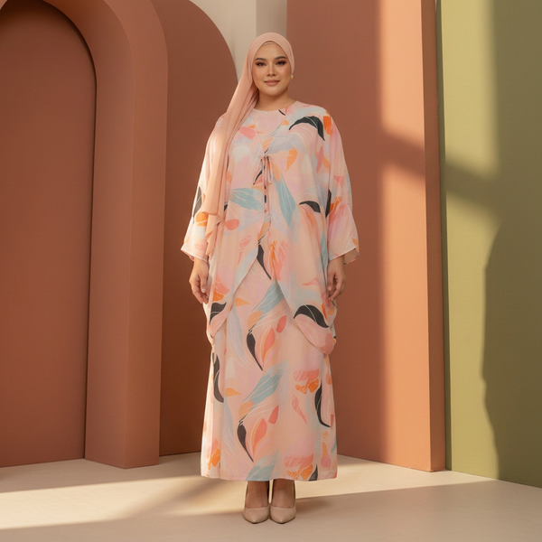 Leena Maxi Dress with Cardigan - Salmon Print