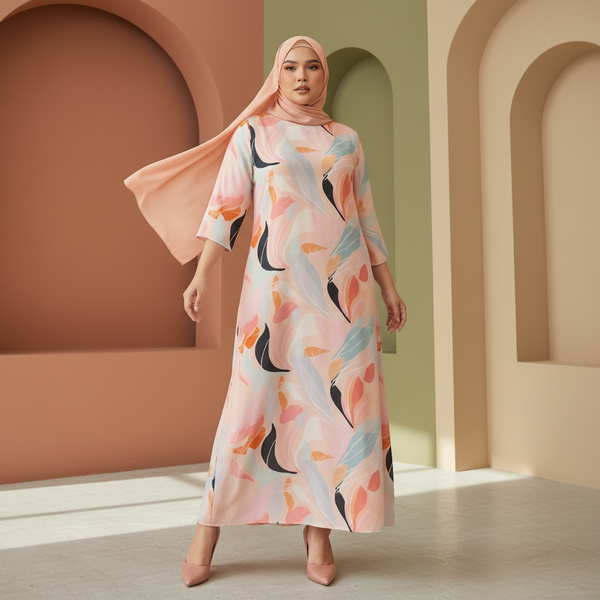 Leena Maxi Dress with Cardigan - Salmon Print