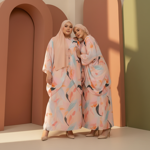 Leena Maxi Dress with Cardigan - Salmon Print