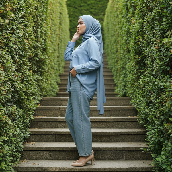 Mira Linen Blouse - Pastel Blue