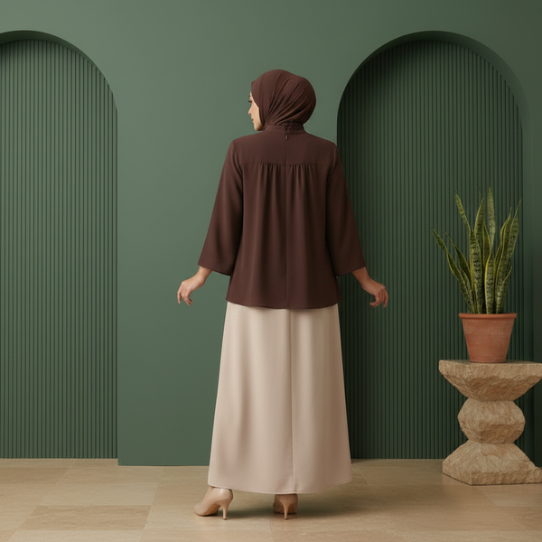 Lembayung Blouse - Brown & Ayla Skirts - Beige (Sold Separately)