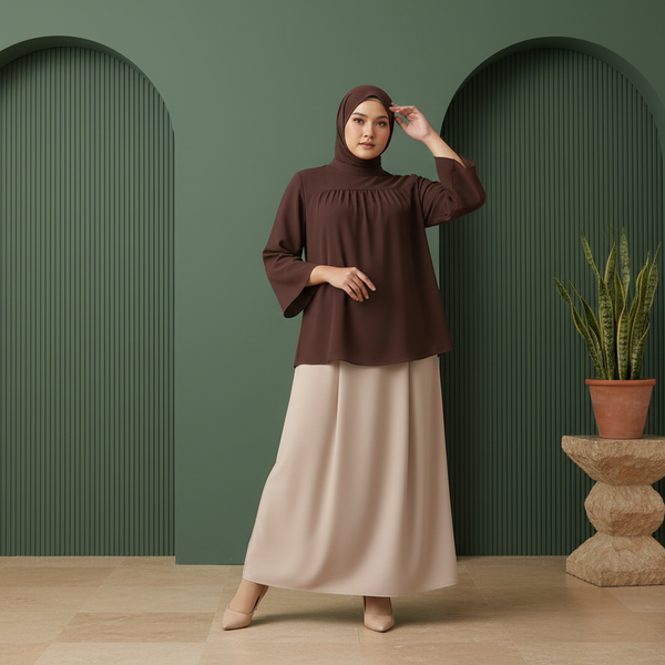 Lembayung Blouse - Brown & Ayla Skirts - Beige (Sold Separately)