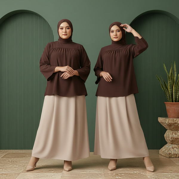 Lembayung Blouse - Brown & Ayla Skirts - Beige (Sold Separately)