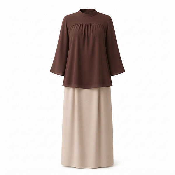 Lembayung Blouse - Brown & Ayla Skirts - Beige (Sold Separately)