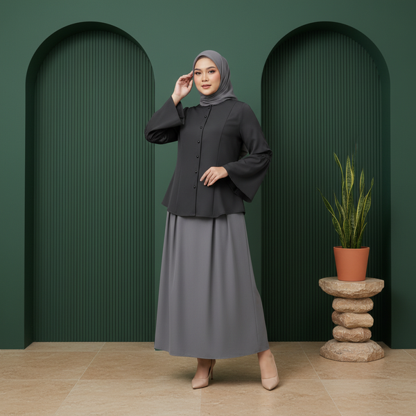 Bayang Blouse - Black & Ayla Skirts - Grey (Sold Separately)
