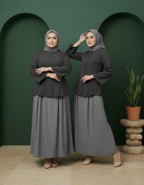 Bayang Blouse - Black & Ayla Skirts - Grey (Sold Separately)